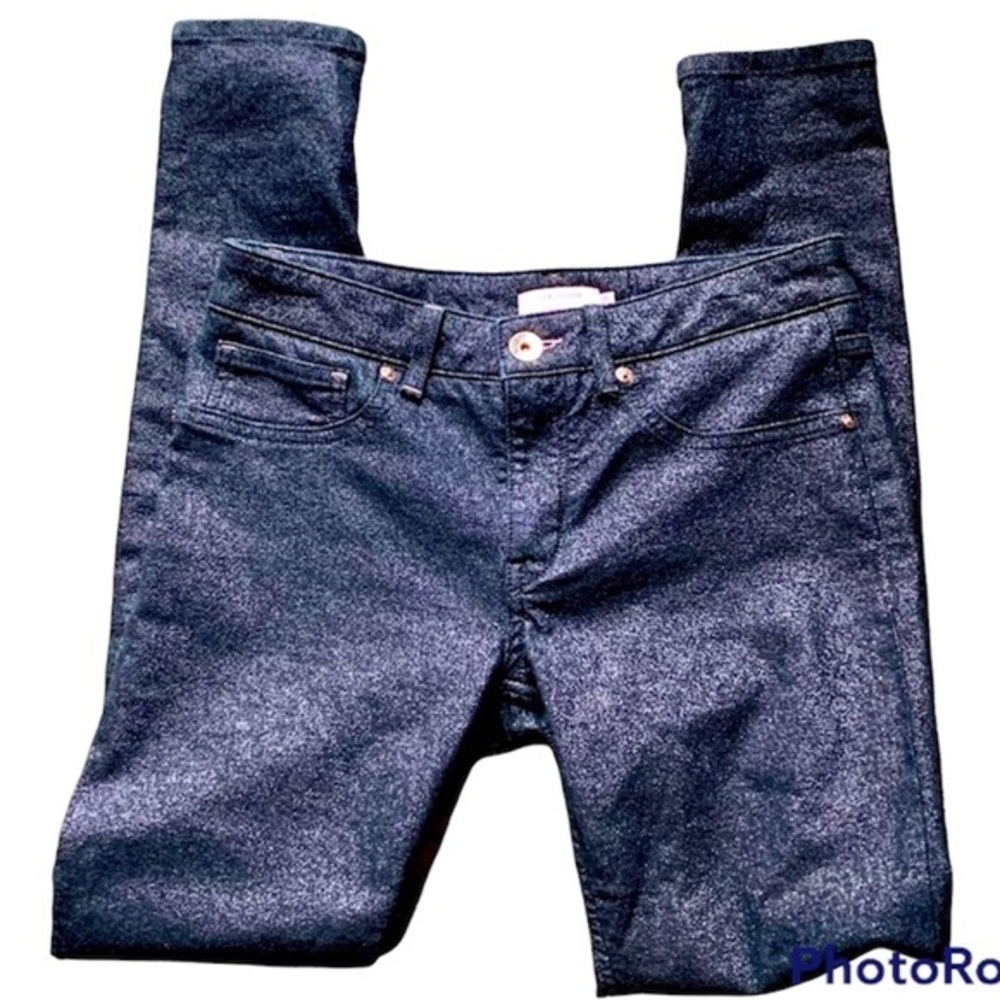 Cotton Blend Ted Baker Sew in Love Blue w/Pink Glitter Skinny Jeans VGUC Sz 27